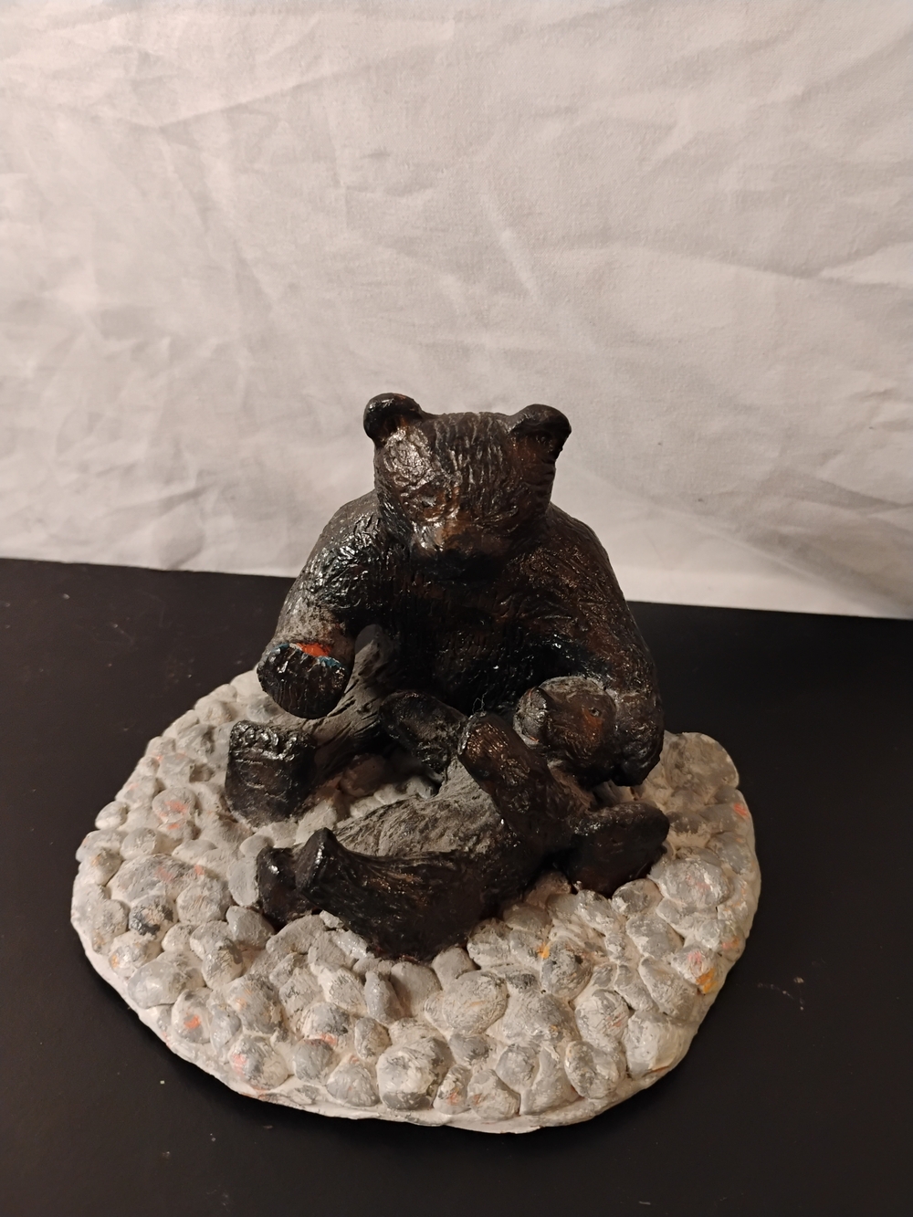 Decorative Black Bear Figurine on Stone Base - Home Accents